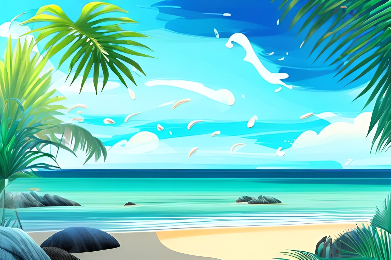 generate-a-photo-realistic-coastal-scene-depicting-a-tranquil-tropical-oce...nd-a-calm-crystal-clear-ocean-with-gentle-waves-lapping-against-the-shore_KHIq9xpR_upscaled